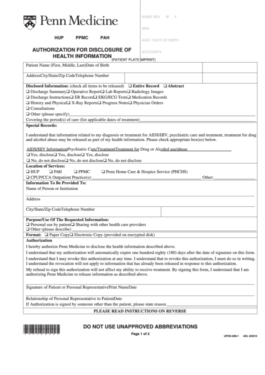 Medical Release Form Penn Medicine Printable Pdf Download