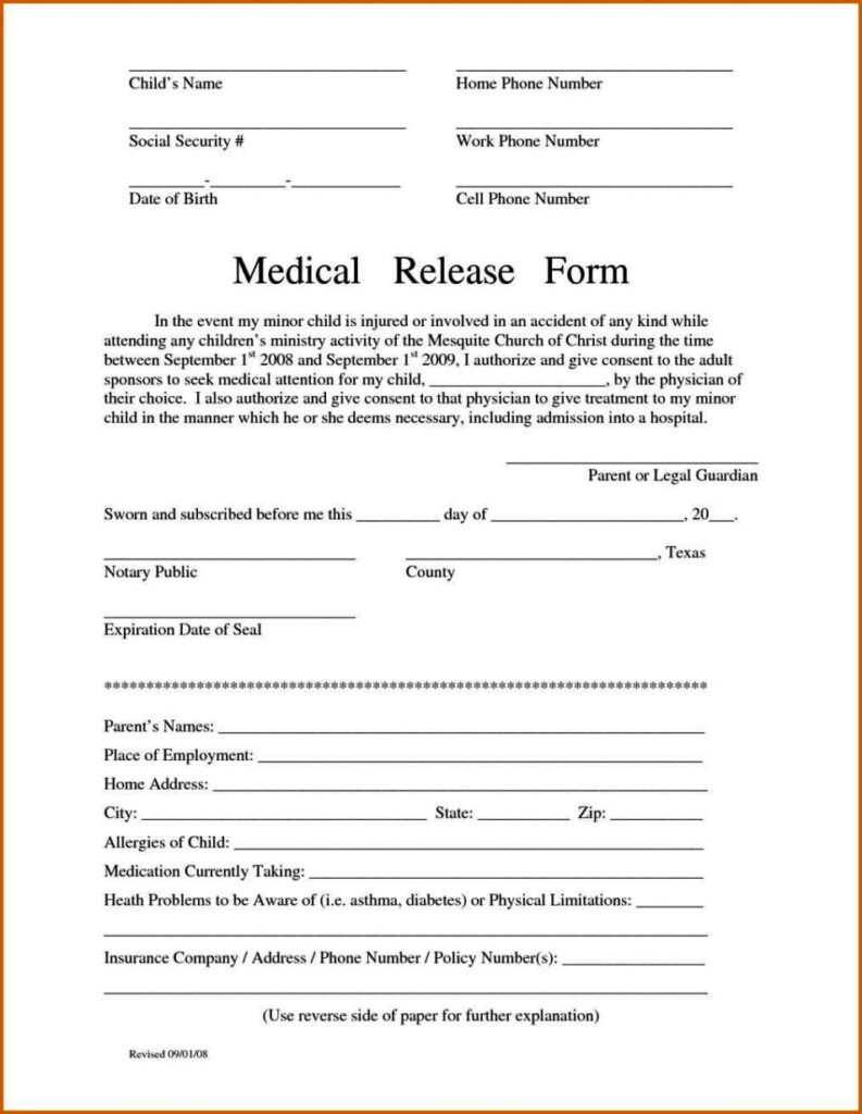 Medical Release Form Template For Children SampleTemplatess 