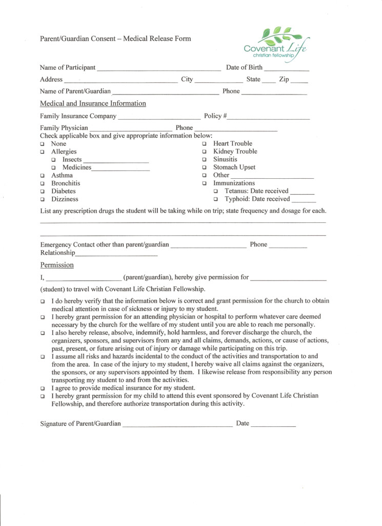 Medical Release Form Templates Free Printable