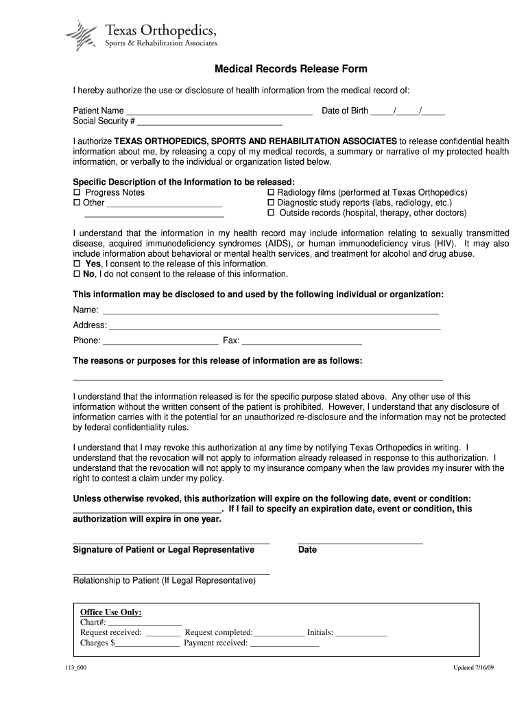 Medical Release Form Texas Fill Out And Sign Printable PDF Template 