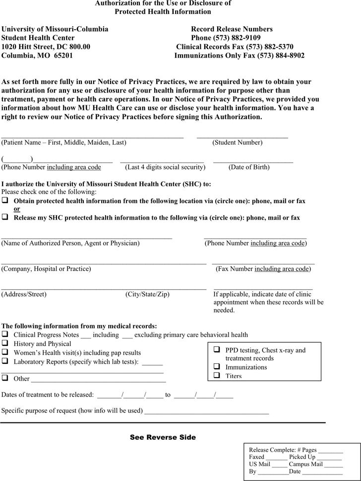 Missouri Medical Record Release Form Download Free Printable Blank 