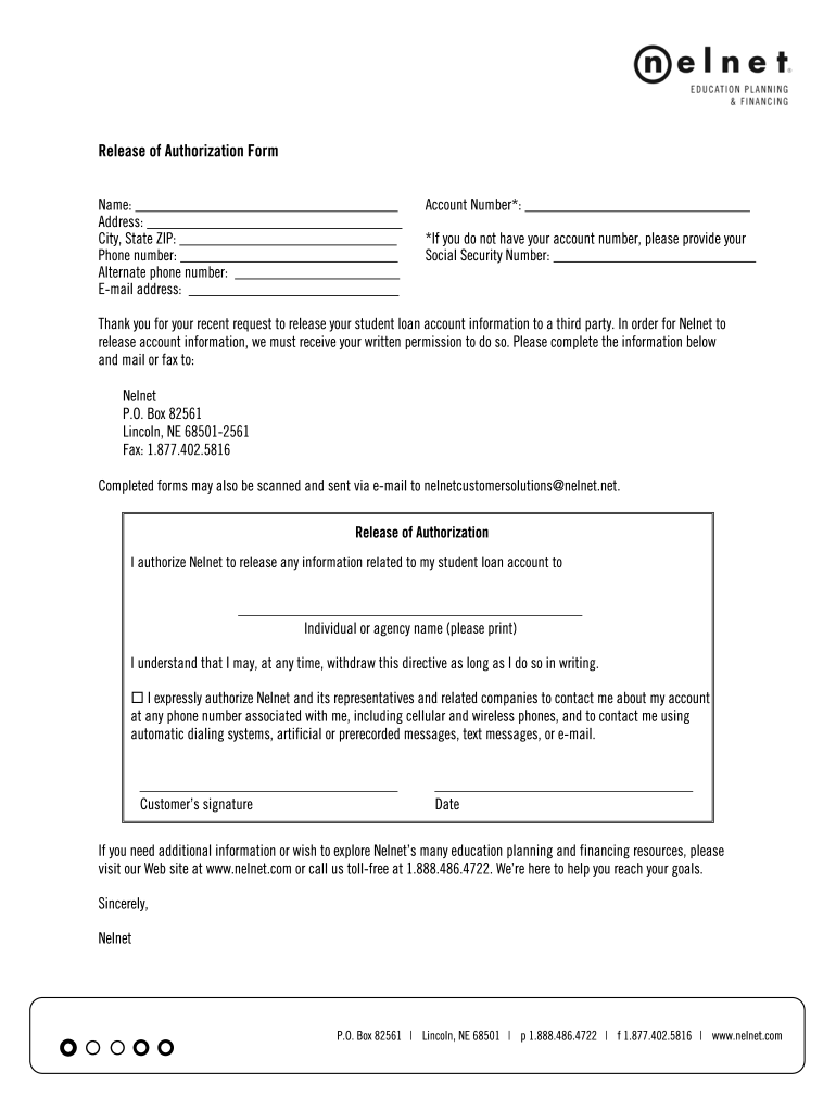 Nelnet Release Fill Online Printable Fillable Blank PdfFiller