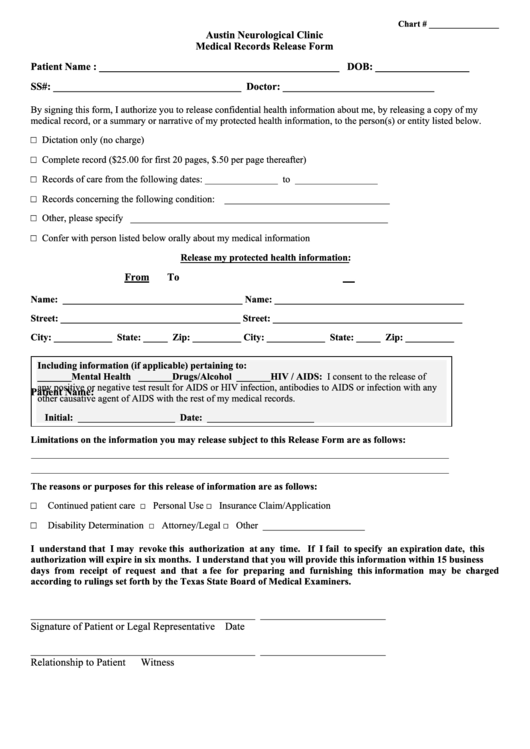 Neurological Medical Records Release Form Printable Pdf Download