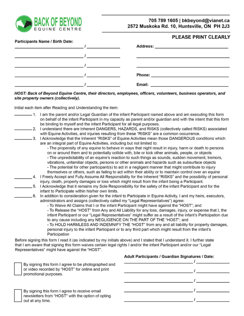 Ohio Equine Liability Release Form Universal Network