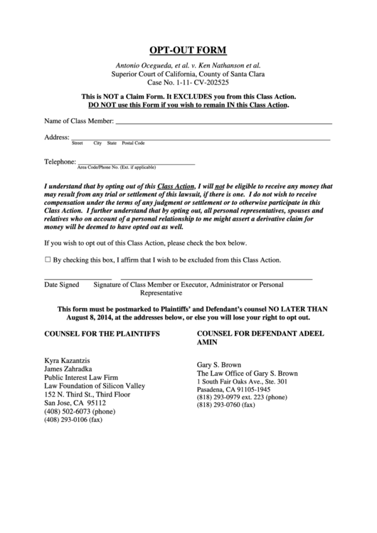 Opt Out Form Printable Pdf Download ReleaseForm net