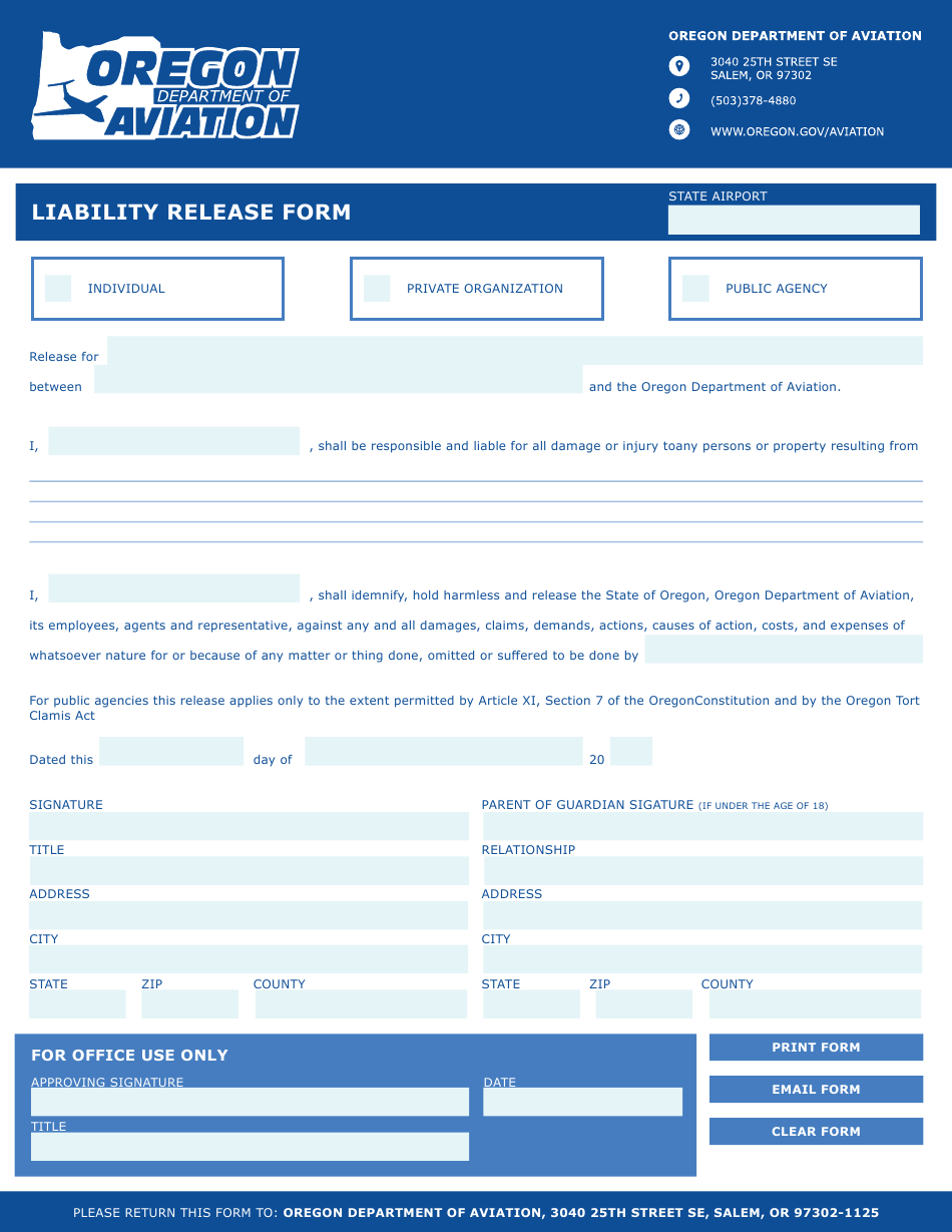 Oregon Liability Release Form Download Fillable PDF Templateroller