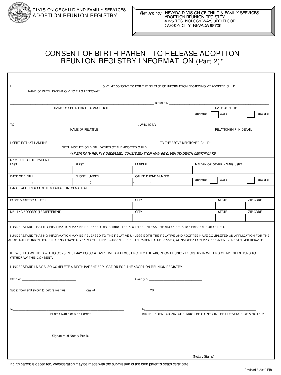 Part 2 Download Fillable PDF Or Fill Online Consent Of Birth Parent To