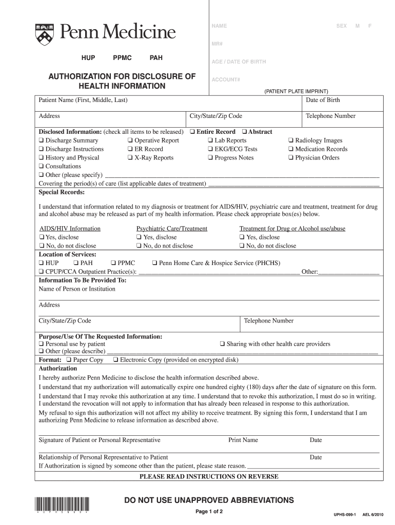 Penn Medicine Medical Release Form Fill Online Printable Fillable