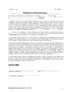 Personal Injury Release Waiver Agreement Templates At