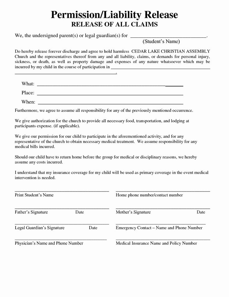 Personal Injury Waiver Form Lovely Free Printable Liability Release 