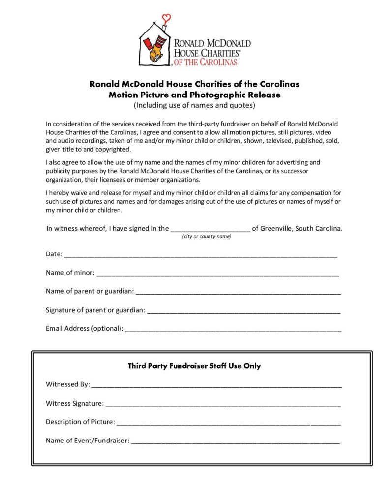 Photo Release Form Ronald McDonald House Charities Of The Carolinas