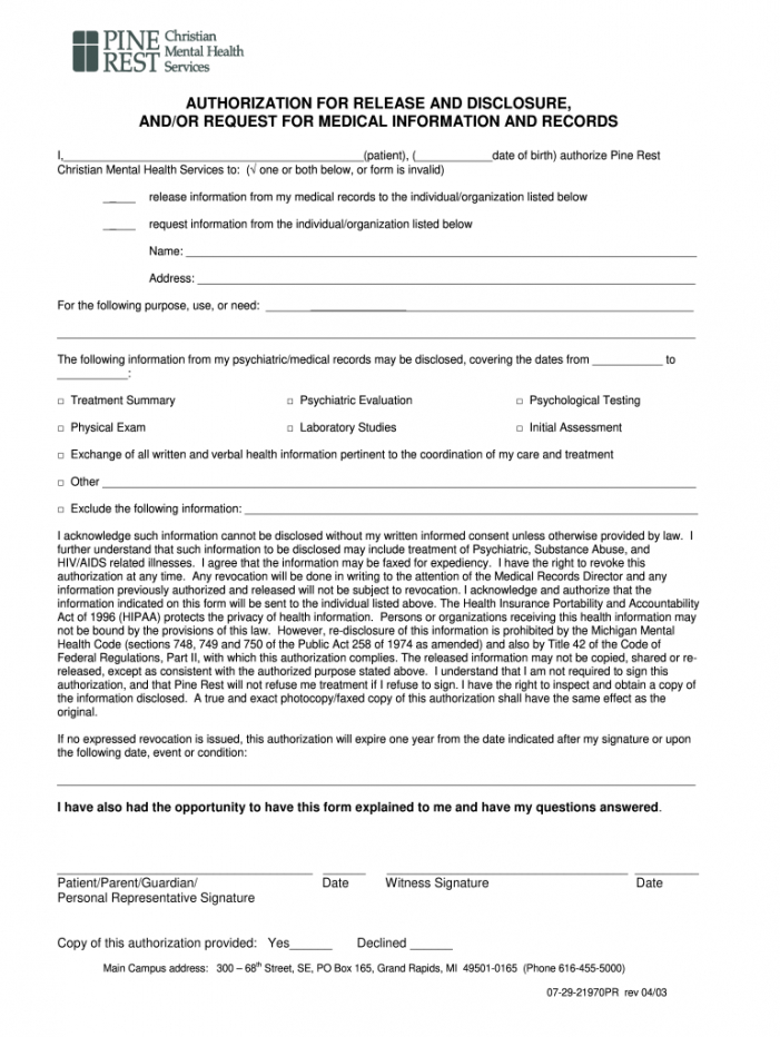 Printable Release Of Information Form Pdf Fill Out And Sign Printable 