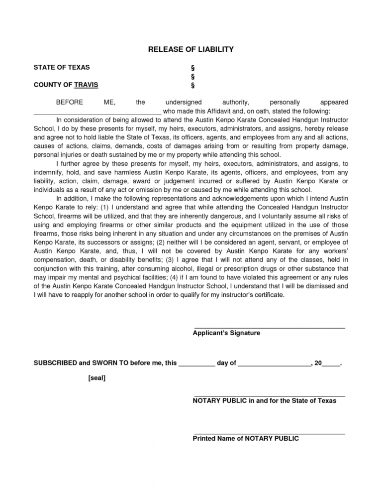 Printable Release Of Liability Form Car Sale Template Word Stableshvf