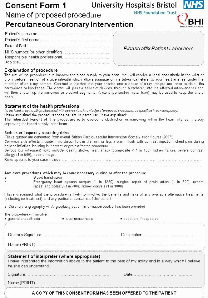 Procedure Consent Form New A Copy Of This Consent Form Has Been Offered 