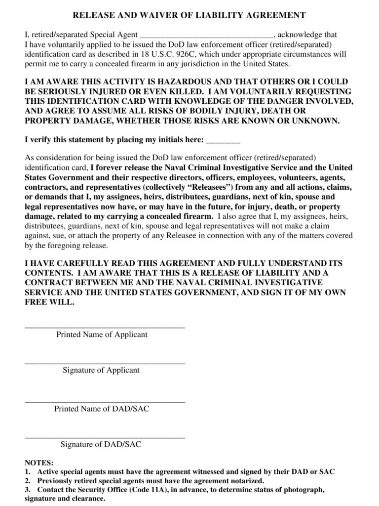 Release And Waiver Of Liability Agreement Download Fillable PDF 