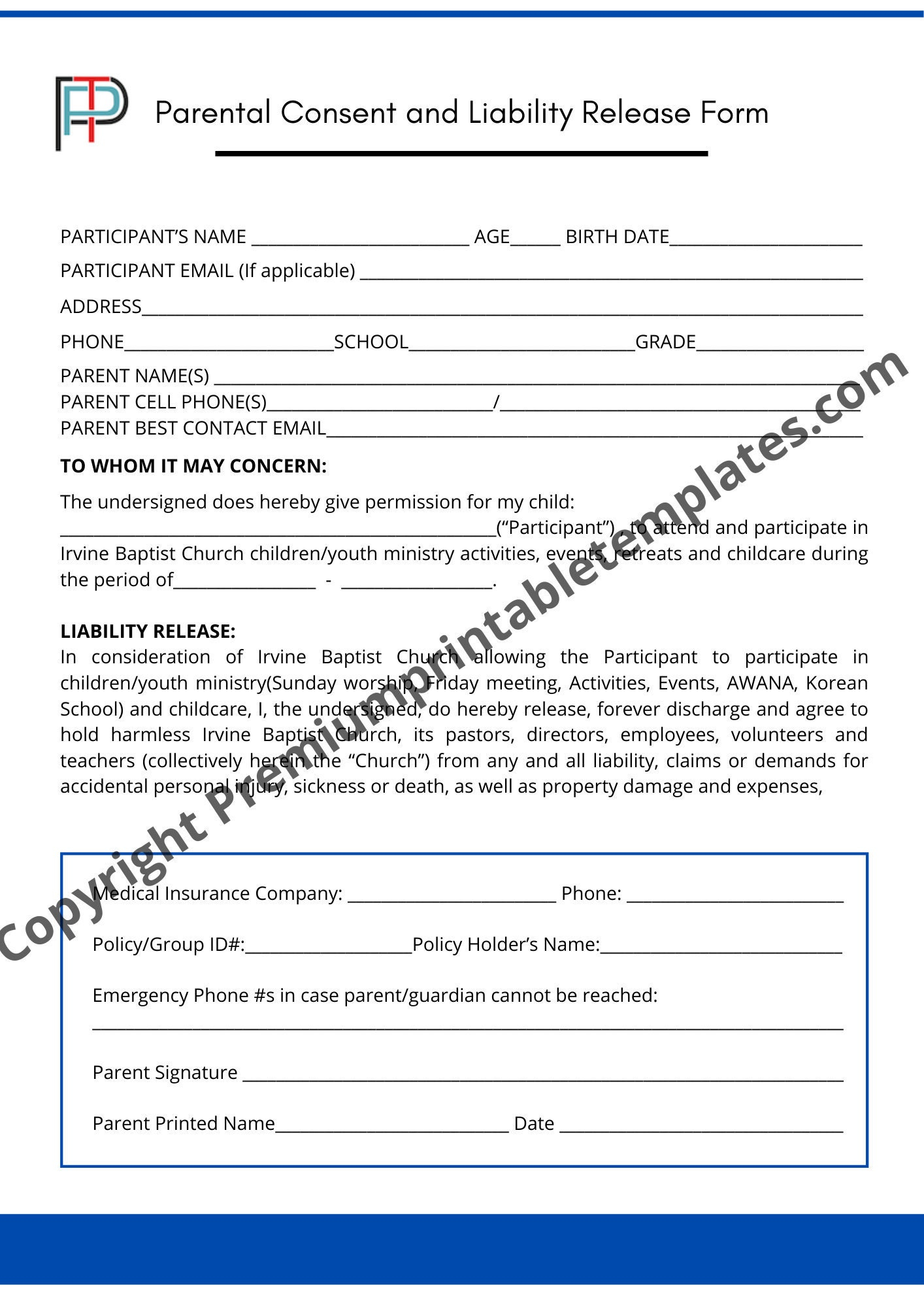 Release Of Liability Form Editable PDF Etsy