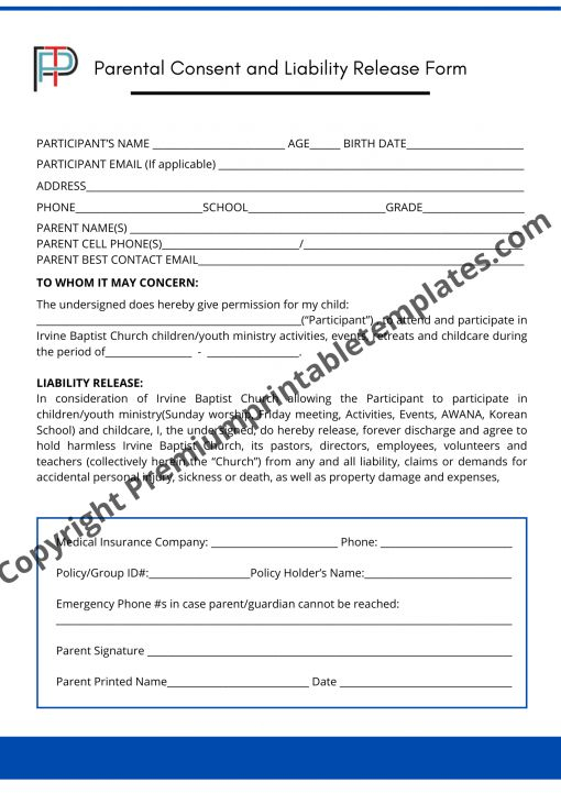 Release Of Liability Form Editable PDF Form School Forms