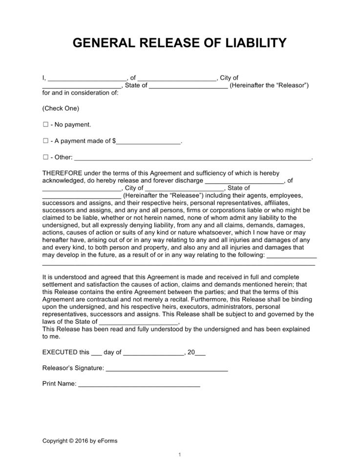 Release Of Liability Form Liability Form Templates