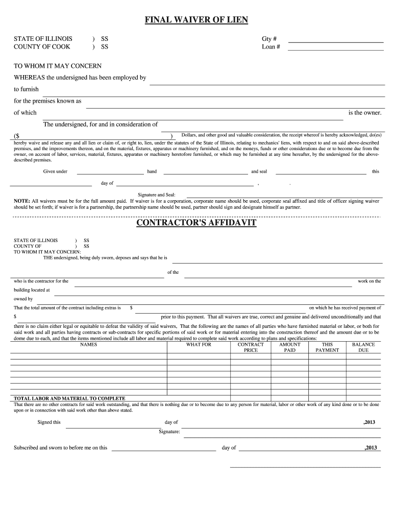 Release Of Lien Form Illinois Fill Online Printable Fillable Blank