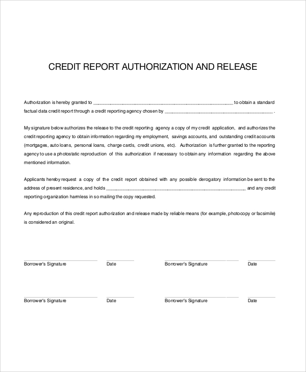 Sample Credit Check Release Form 7 Examples In Word PDF
