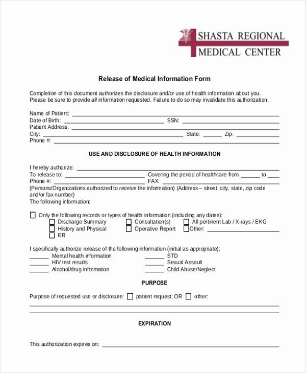 Sample Medical Release Forms New Sample Release Of Information Form 12 