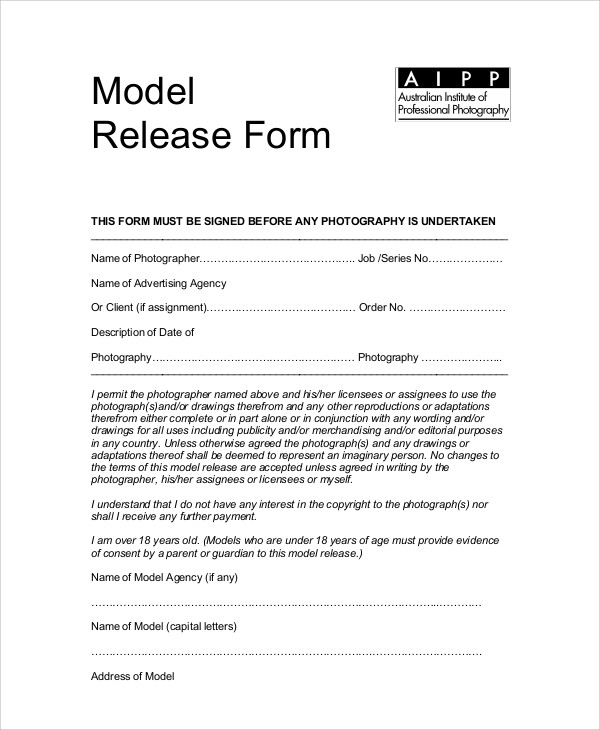 Sample Photography Model Release Form 7 Examples In Word PDF