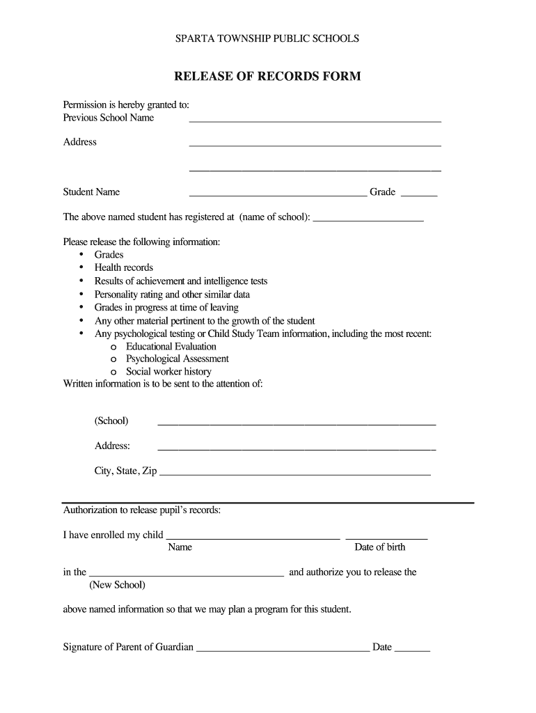 School Release Of Information Form Template Fill Online Printable