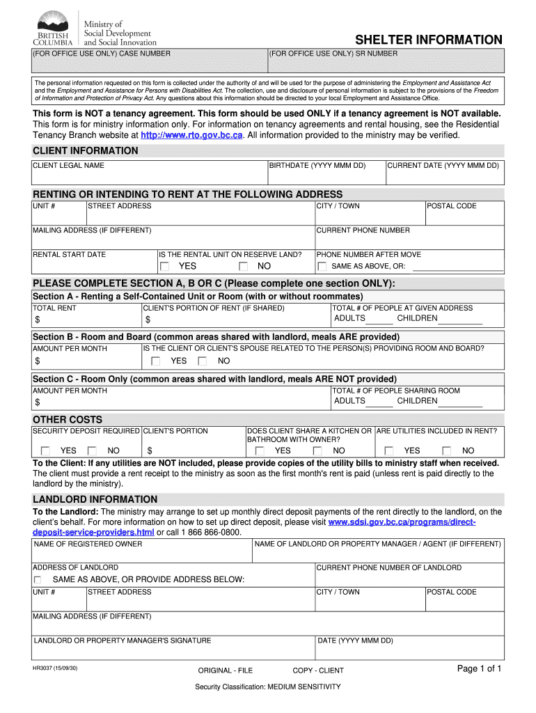 Shelter Verification Form Bc Fill Online Printable Fillable Blank 