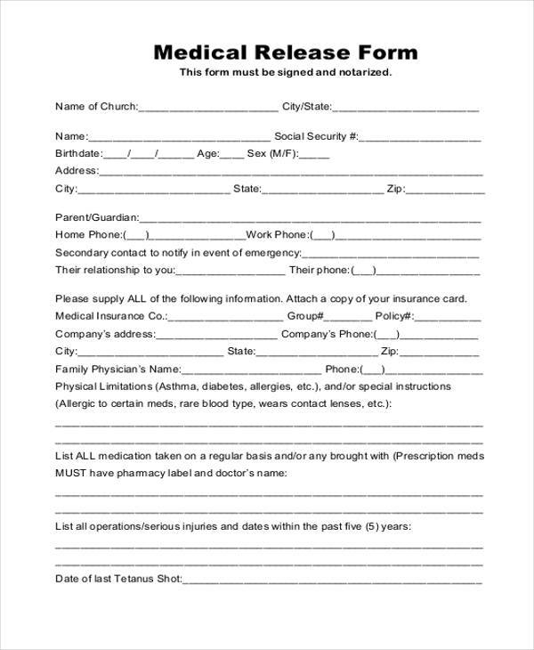 Shocking Printable Medical Release Forms Tristan Website