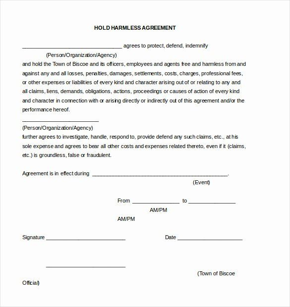 Simple Hold Harmless Agreement Awesome Hold Harmless Agreement Template