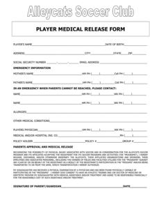 Soccer Player Medical Release Form In Word And Pdf Formats