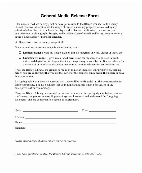 Standard Media Release Form Template Inspirational Sample Media Release 