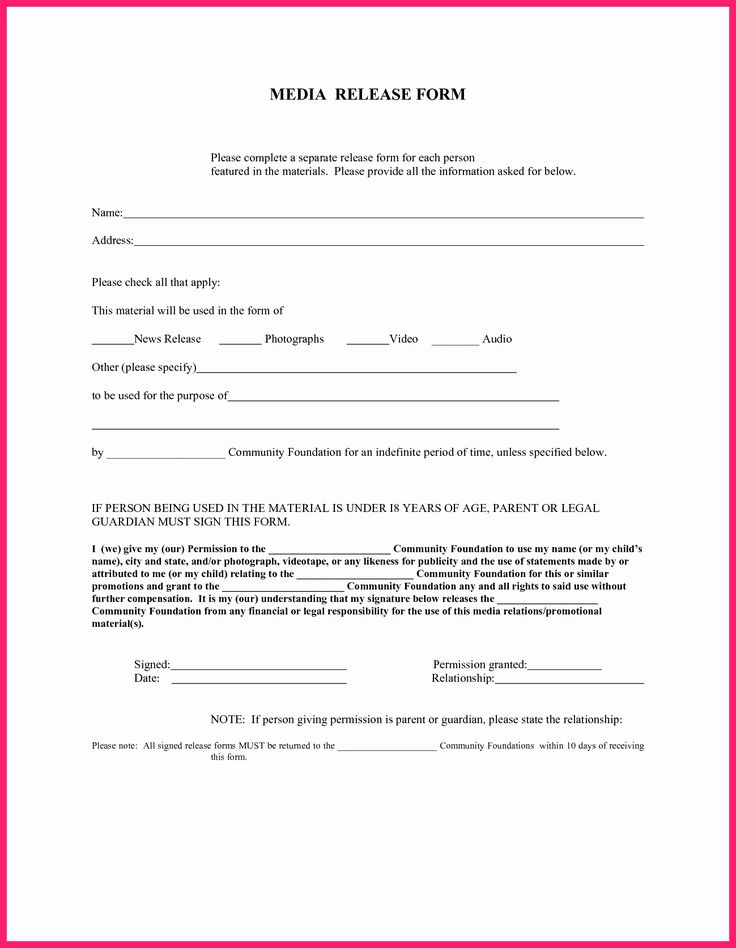 Standard Media Release Form Template New Media Release Form Template