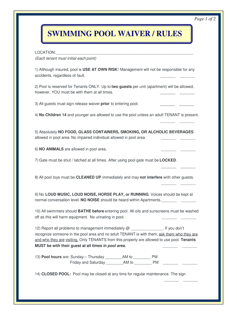 Swimming Pool Waiver Release Form Landlord 2020 Fill And Sign