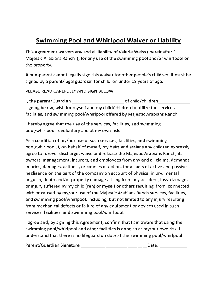 Swimming Pool Waiver Template Fill Out And Sign Printable PDF 
