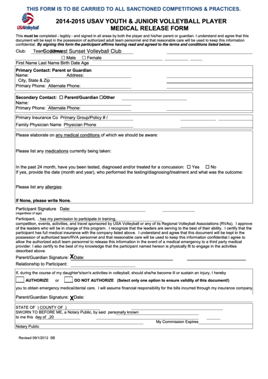 Top 5 Usav Medical Release Form Templates Free To Download In PDF Format