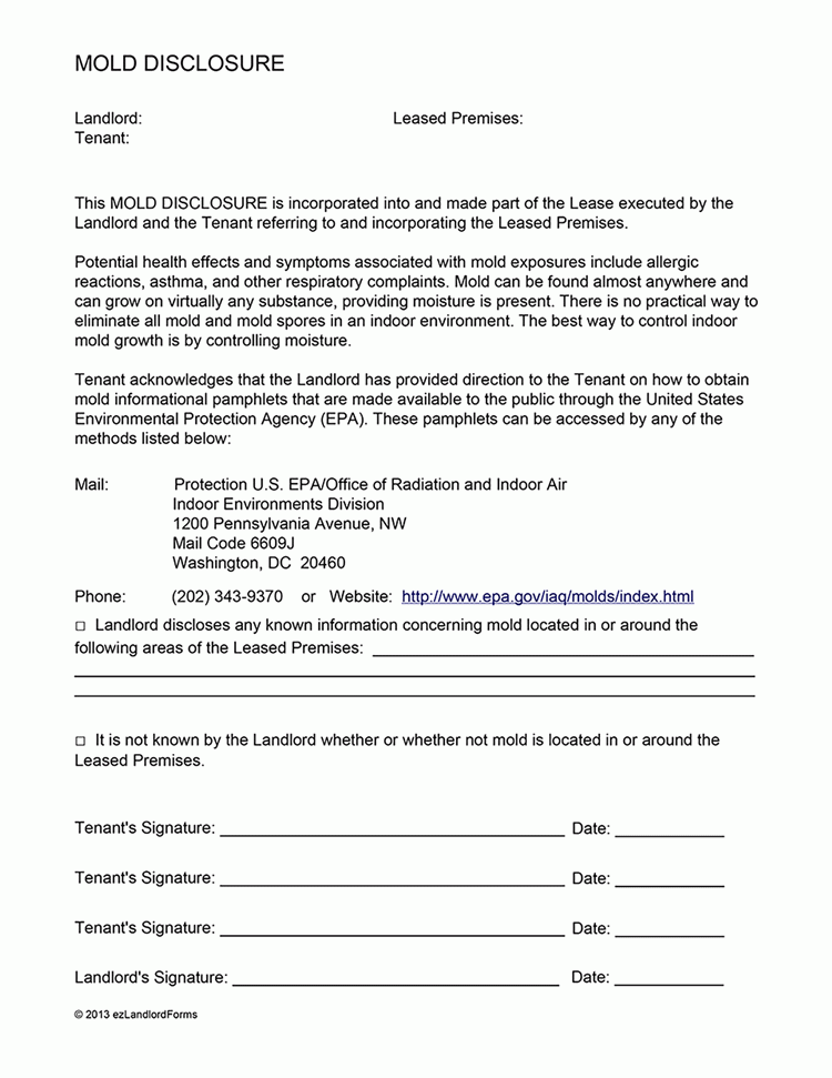 Toxic Mold Disclosure EZ Landlord Forms