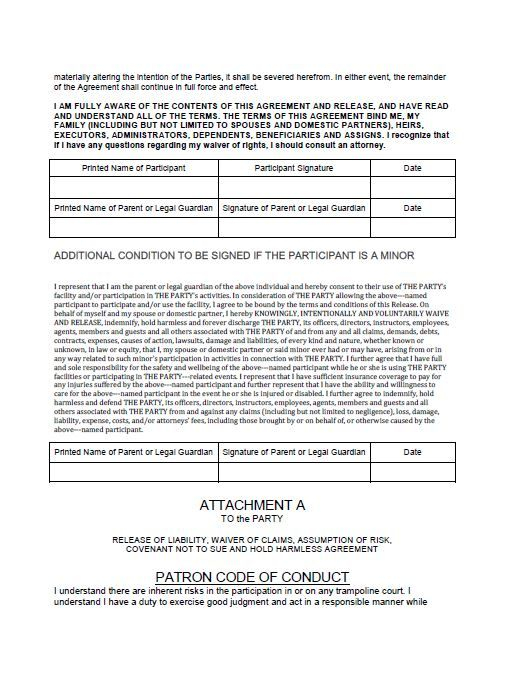 Trampoline Liability Waiver Free Form Download Page 4 In 2020 