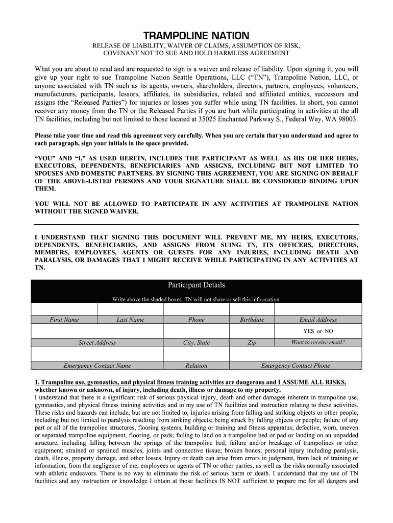 Trampoline Waiver Fill Out And Sign Printable PDF Template SignNow