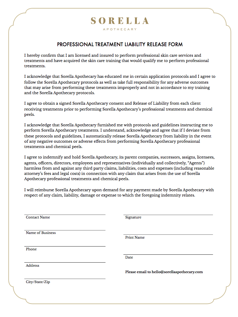 Treatment Liability Release Form Sorella Resources