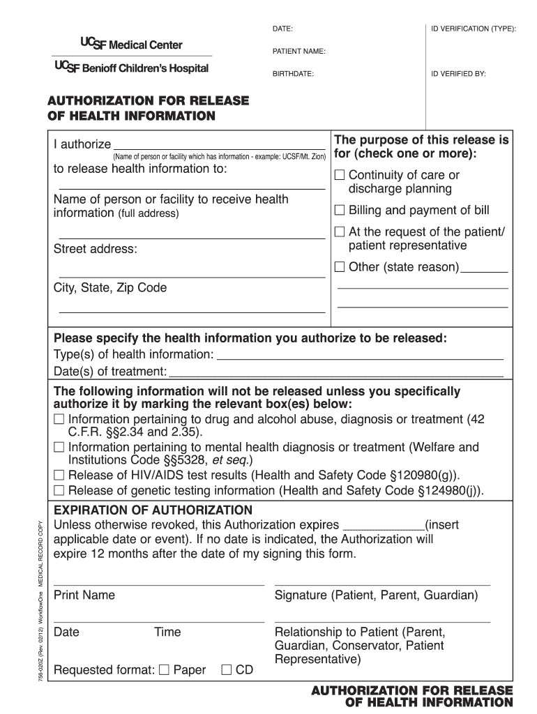 Ucsf Medical Records Request Fill Out And Sign Printable PDF Template