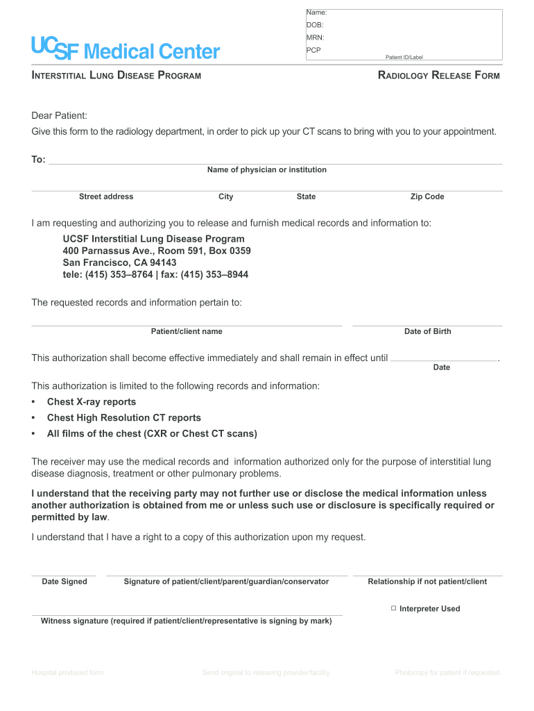 Ucsf Medical Release Form Fill Out And Sign Printable PDF Template