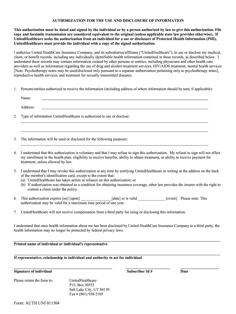 Unitedhealthcare Authorization For Release Of Information Form Fill 