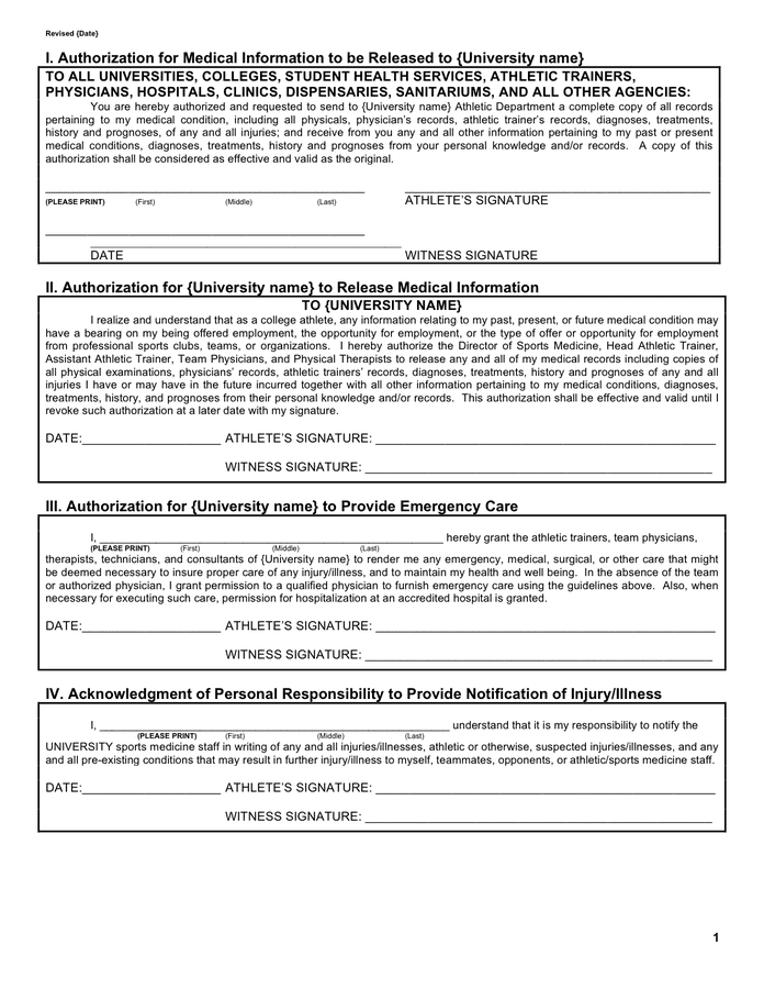 University Medical Release Forms In Word And Pdf Formats