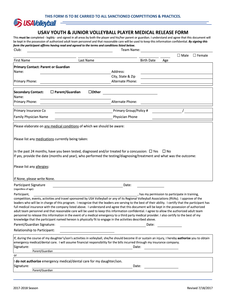 Usav Medical Release Form Fill Out And Sign Printable PDF Template