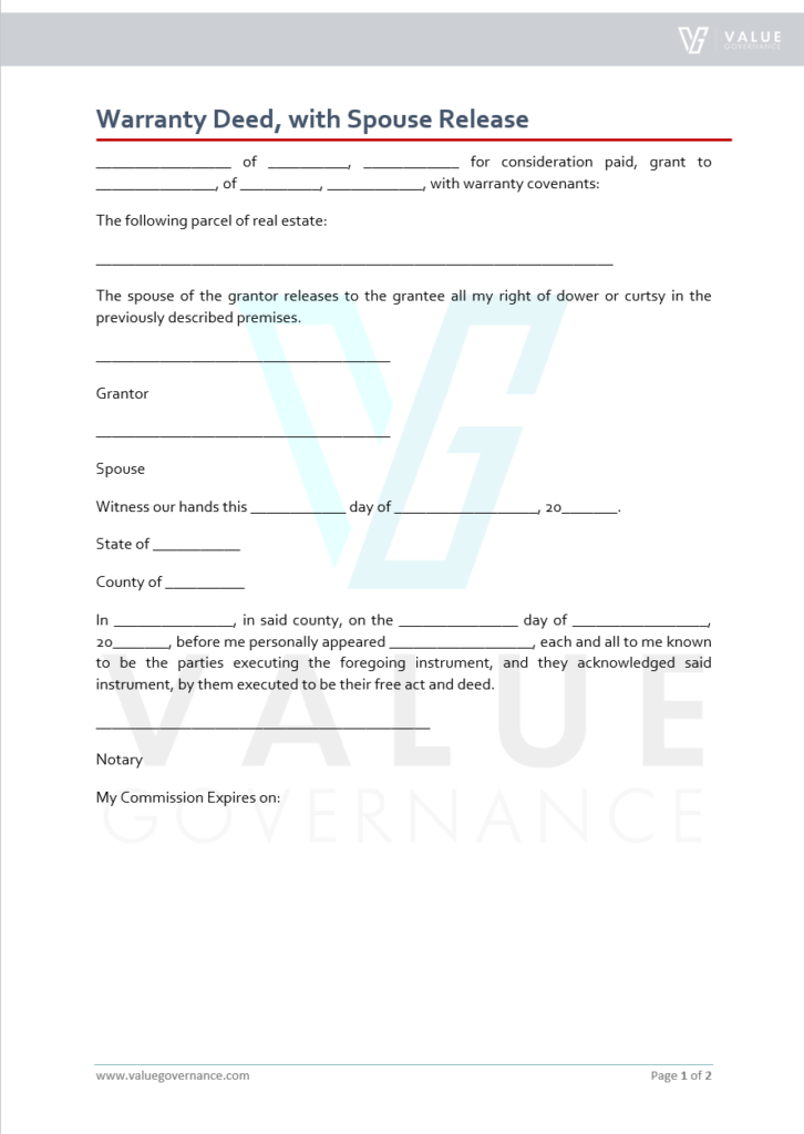 Warranty Deed With Spouse Release Value Governance Research