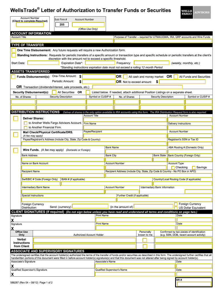 Wells Fargo Letter Of Authorization Fill Online Printable Fillable 