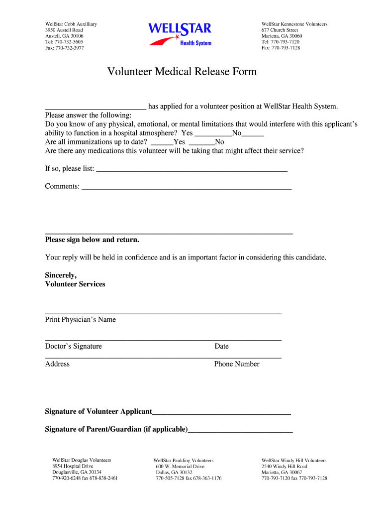 Wellstar Medical Release Form Fill Online Printable Fillable Blank 