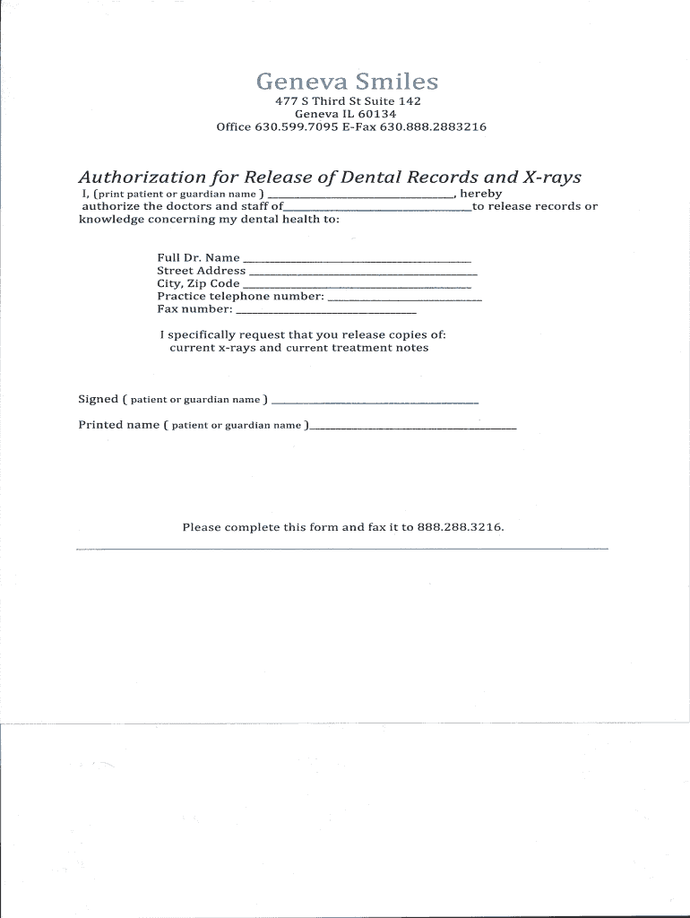 Xray Release Form Dental Fill Online Printable Fillable Blank 