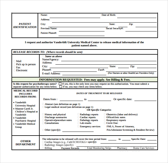 10 Medical Records Release Forms To Download Sample Templates
